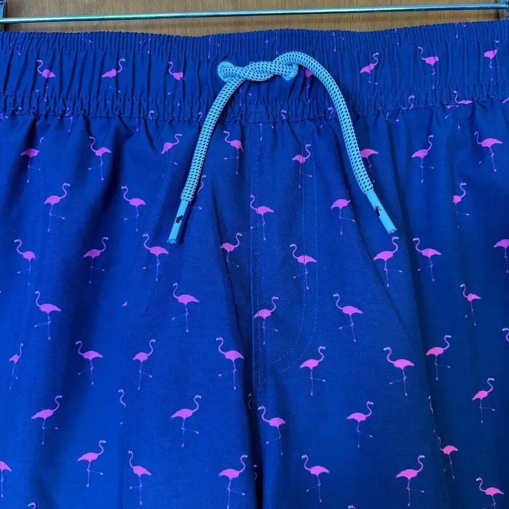 Abercrombie kids Boys Swim Trunks Size 13/14 Pink Flamingo Print Navy Pool